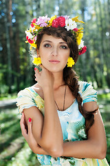 Image showing Attractive woman with flower wreath