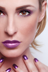 Image showing Fashion Beauty Make Up With Matching Lips and Nails