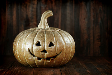 Image showing Halloween Pumpkin on Wood Grunge Rustic Background