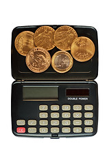 Image showing Calculator and coins