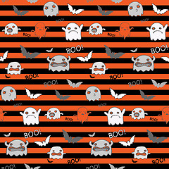 Image showing Halloween Ghost Bat Pumpkin Seamless Pattern Background