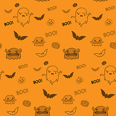 Image showing Halloween Ghost Bat Pumpkin Seamless Pattern Background