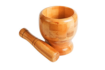 Image showing Wooden mortar and pestle