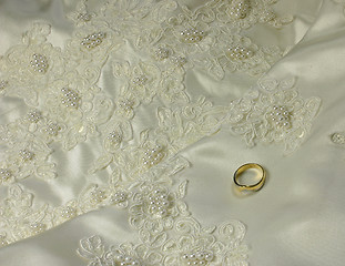 Image showing bridal gown details and wedding ring
