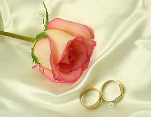 Image showing rings satin and a rose