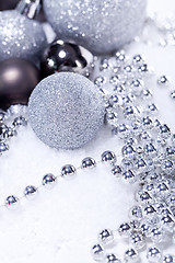Image showing glitter silver christmas baubles decoration holidays isolated