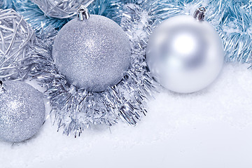 Image showing glitter silver christmas baubles decoration holidays isolated