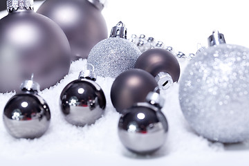 Image showing glitter silver christmas baubles decoration holidays isolated