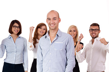 Image showing young successful business team smiling portrait isolated