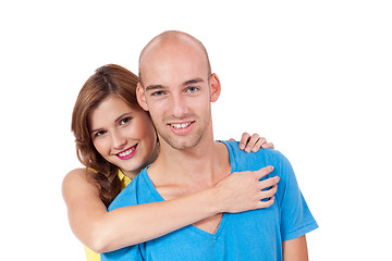 Image showing young smiling couple in love portrait isolated