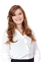 Image showing brunette woman is smiling portrait isolated