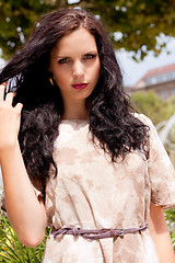 Image showing beautiful brunette woman fashion outdoor in summer