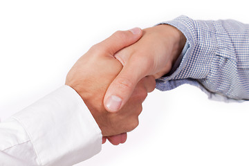 Image showing business man handshake agreement closeup isolated