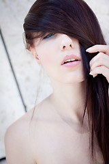 Image showing beautiful woman portrait wirth long straight dark brown hair 