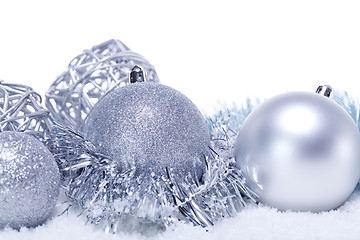 Image showing glitter silver christmas baubles decoration holidays isolated