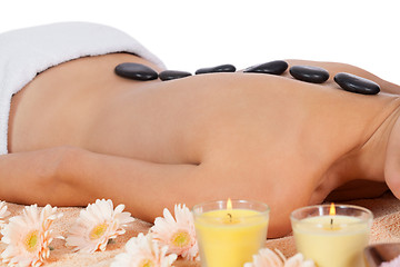 Image showing attractive healthy caucasian woman hot stone massage wellness 
