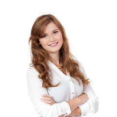 Image showing brunette woman is smiling portrait isolated