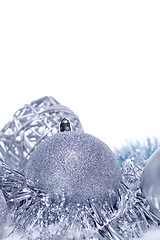 Image showing glitter silver christmas baubles decoration holidays isolated