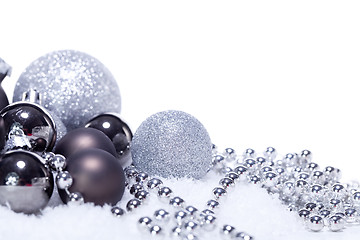 Image showing glitter silver christmas baubles decoration holidays isolated