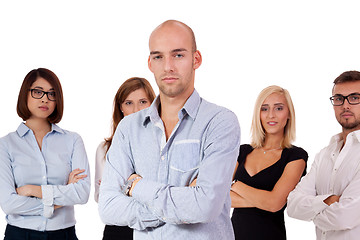 Image showing young successful business team smiling portrait isolated