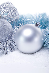 Image showing glitter silver christmas baubles decoration holidays isolated