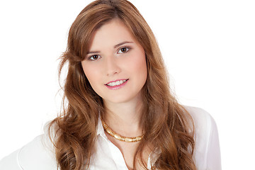 Image showing brunette woman is smiling portrait isolated