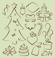 Image showing Christmas set elements stylized hand drawn