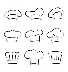 Image showing Set of chef hats isolated on white background, sketch style