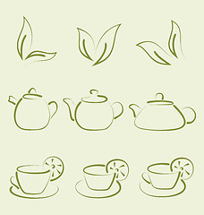 Image showing Herbal tea, set cups and teapots