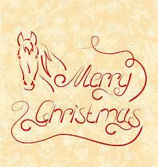 Image showing Calligraphic Christmas lettering with horse