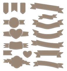 Image showing Set leather ribbons, vintage labels, geometric emblems