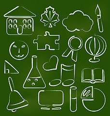 Image showing Set school icons in chalk doodle style