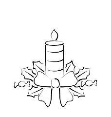 Image showing Christmas candle with bow, freehand style