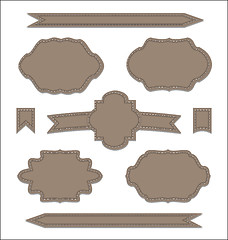 Image showing Set leather ribbons, vintage labels, geometric emblems