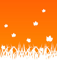 Image showing Autumn background with flying maples and grass