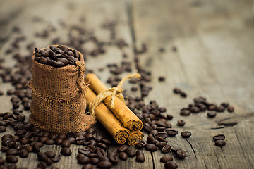 Image showing Coffee beans and cinnamon stick