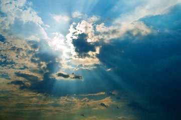 Image showing fine evening glow under low clouds