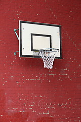 Image showing Basket hoop fixed on a red brick wall