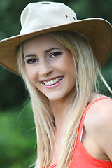 Image showing Beautiful young Caucasian woman looking at camera