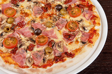 Image showing pizza with ham and mushrooms