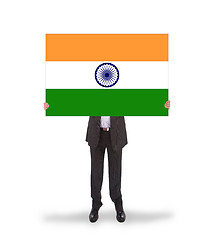 Image showing Businessman holding a big card, flag of India