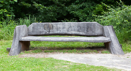 Image showing Sitting wooden bench in the woods