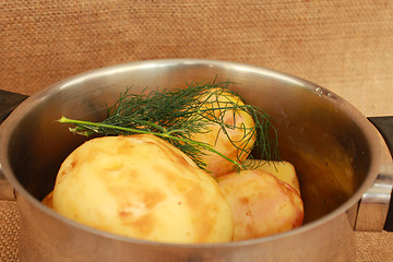 Image showing pan full of tasty boiled potato with fennel