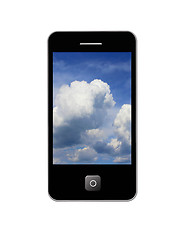 Image showing mobile phone with image of picturesque clouds