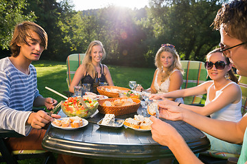 Image showing Friends Enjoying Meal At Garden Party