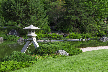 Image showing Stone lantern in a Japanese garden