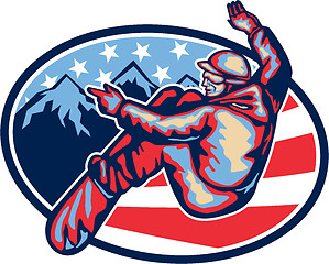 Image showing American Snowboarder Jumping Snowboard Retro