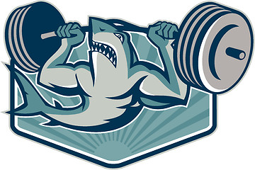 Image showing Shark Weightlifter Lifting Weights Mascot