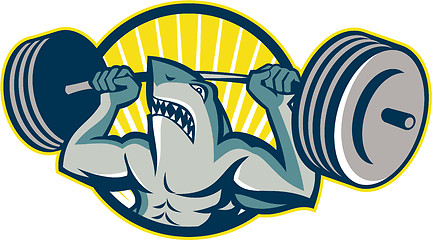 Image showing Shark Weightlifter Lifting Barbell Mascot