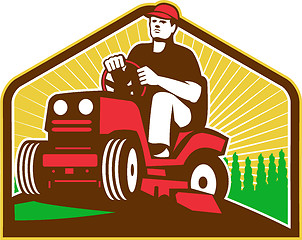 Image showing Gardener Landscaper Ride On Lawn Mower Retro